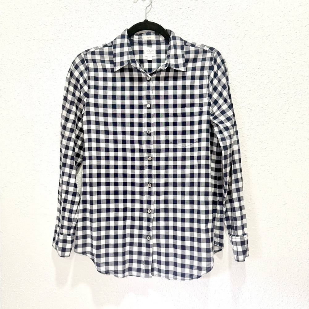 J. Crew boy fit Navy and White Gingham Button-Down Shirt S